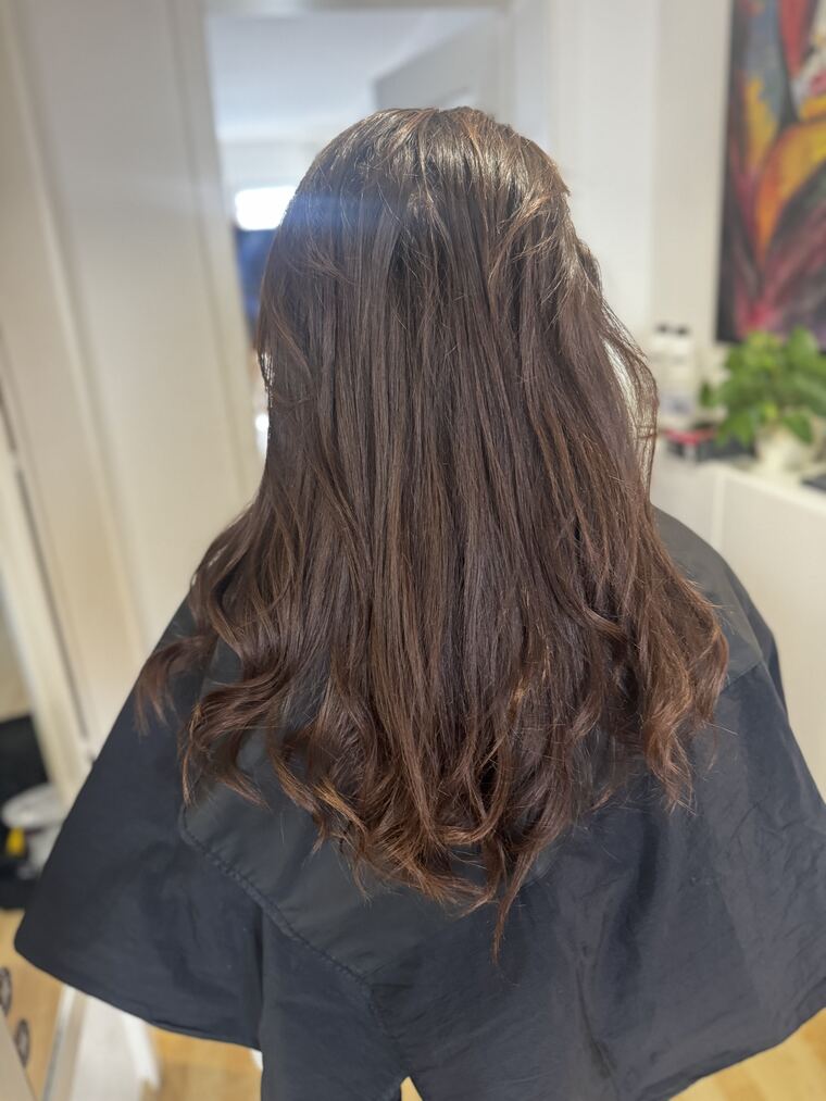Vorher: dunkles Haar, matt